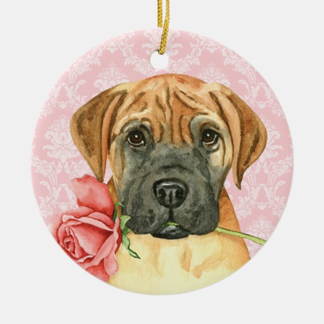 Valentine Rose Bullmastiff Ceramic Ornament (Front)