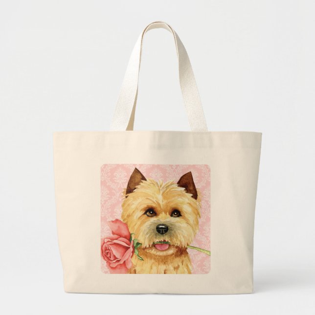 Valentine Rose Cairn Terrier Large Tote Bag (Front)