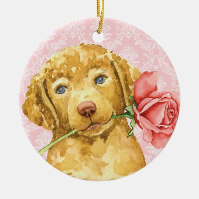 Valentine Rose Chesapeake Bay Retriever Ceramic Tree Decoration (Front)