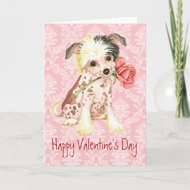 Valentine Rose Chinese Crested Holiday Card (Front)