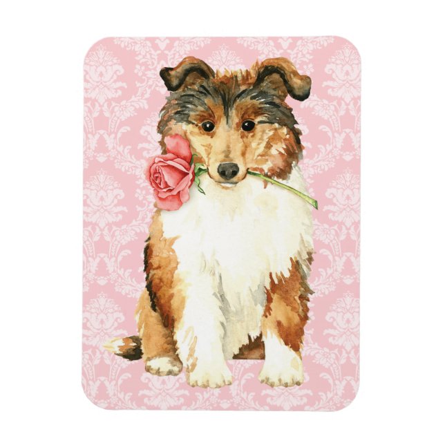 Valentine Rose Collie Magnet (Vertical)
