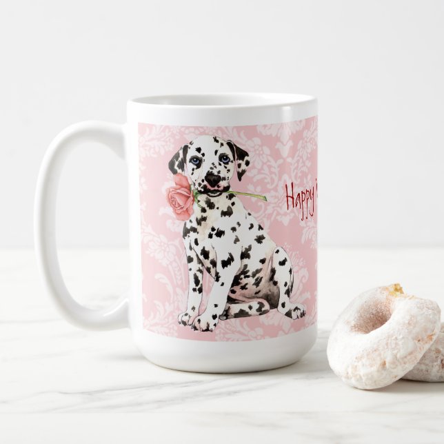 Valentine Rose Dalmatian Coffee Mug (With Donut)