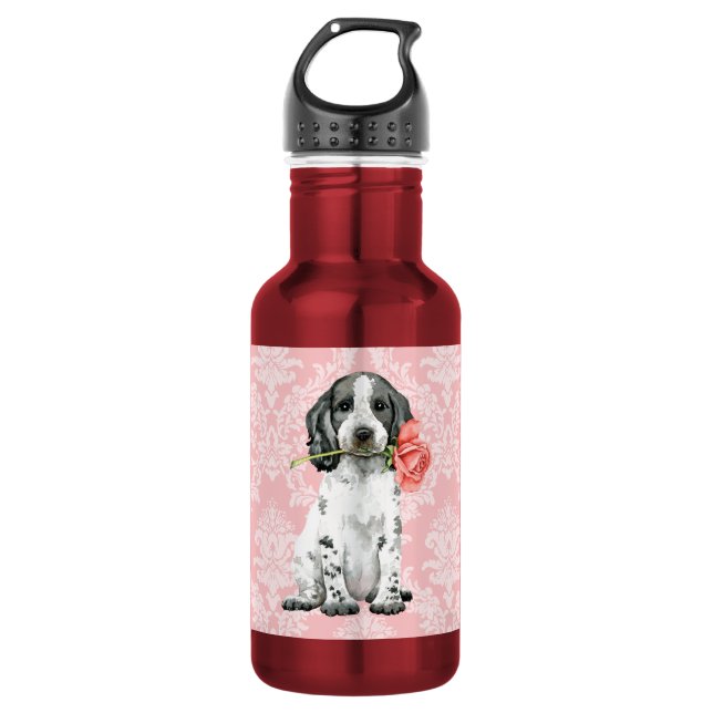 Valentine Rose English Cocker Spaniel Water Bottle (Front)