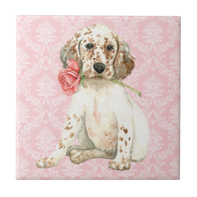 Valentine Rose English Setter Tile (Front)
