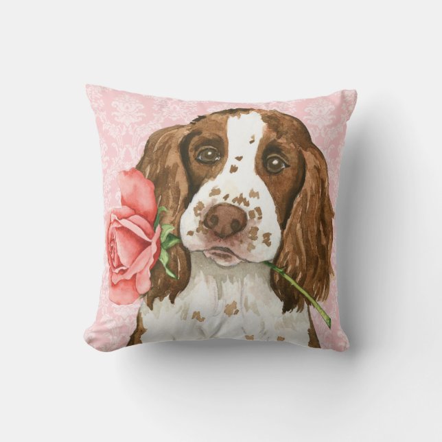 Valentine Rose English Springer Cushion (Front)