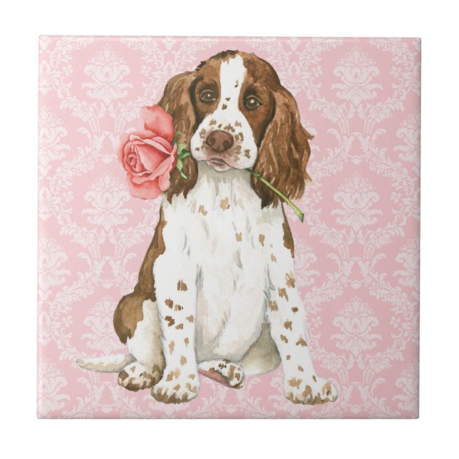Valentine Rose English Springer Tile (Front)