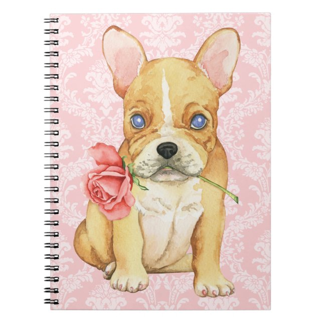 Valentine Rose Frenchie Spiral Notebook (Front)