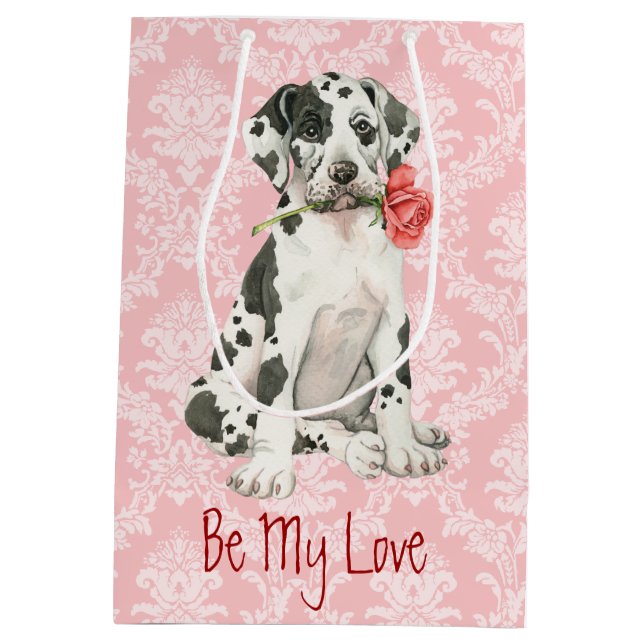 Valentine Rose Great Dane Medium Gift Bag (Back)