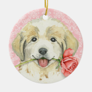 Valentine Rose Great Pyrenees Ceramic Tree Decoration