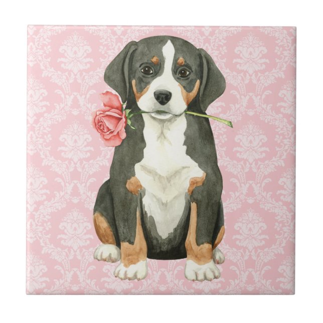 Valentine Rose Greater Swiss Mountain Dog Tile (Front)