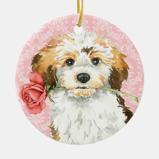 Valentine Rose Havanese Ceramic Tree Decoration (Front)