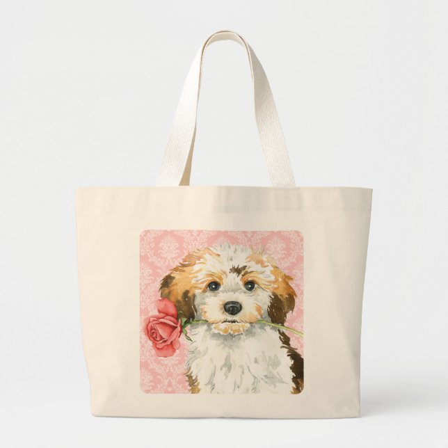 Valentine Rose Havanese Large Tote Bag (Front)
