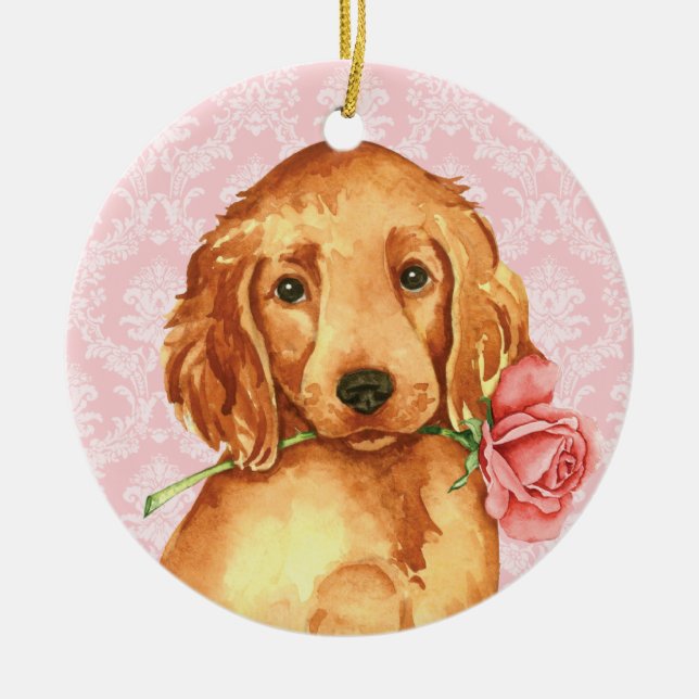Valentine Rose Irish Setter Ceramic Tree Decoration (Front)