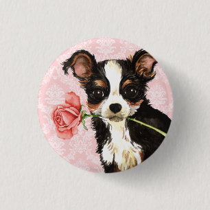 Valentine Rose Long Coat Chihuahua 3 Cm Round Badge