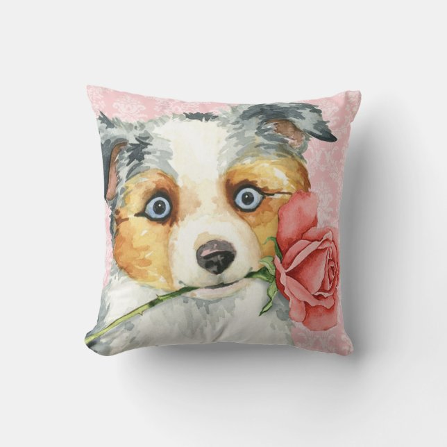 Valentine Rose Mini American Shepherd Cushion (Front)