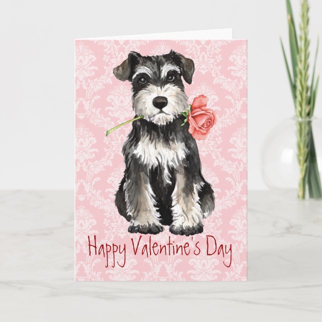 Valentine Rose Mini Schnauzer Holiday Card (Front)