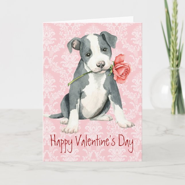 Valentine Rose Pit Bull Holiday Card (Front)