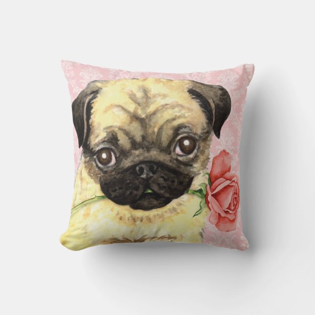Valentine Rose Pug Cushion (Front)