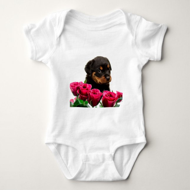 Valentine Rose Rottweiler Puppy Baby Bodysuit (Front)