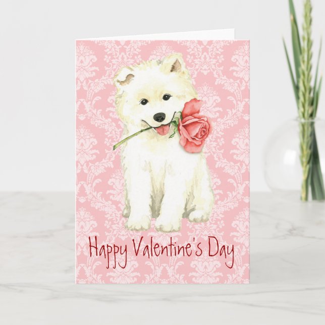 Valentine Rose Samoyed Holiday Card (Front)