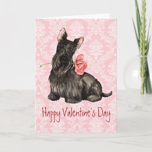 Valentine Rose Scottish Terrier Holiday Card (Front)