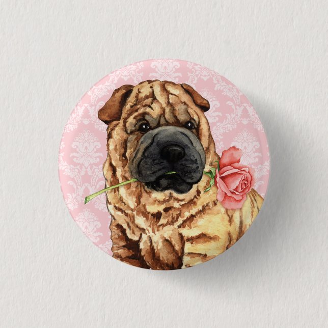 Valentine Rose Shar-Pei 3 Cm Round Badge (Front)