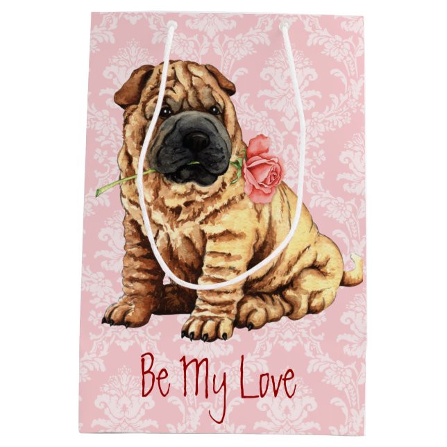 Valentine Rose Shar-Pei Medium Gift Bag (Back)