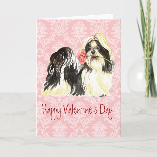 Valentine Rose Shih Tzu Holiday Card (Front)
