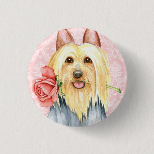 Valentine Rose Silky Terrier Pinback Button
