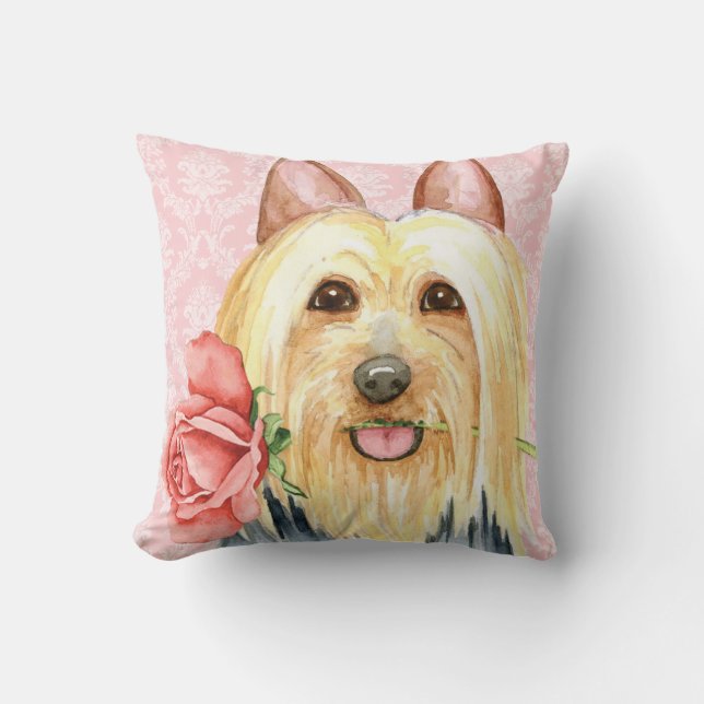 Valentine Rose Silky Terrier Throw Pillow (Front)