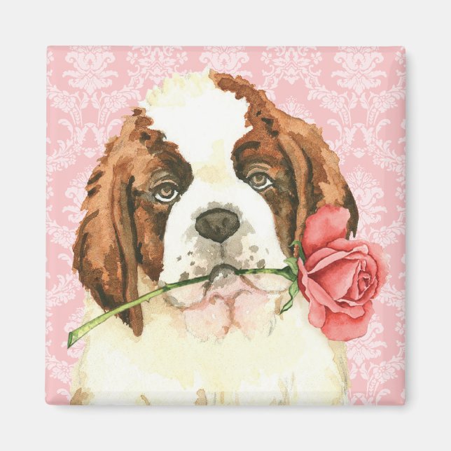 Valentine Rose St. Bernard Magnet (Front)