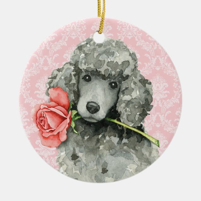 Valentine Rose Standard Poodle Ceramic Tree Decoration (Front)