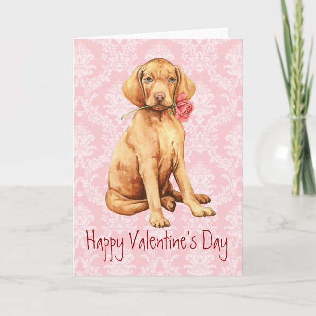 Valentine Rose Vizsla Holiday Card (Front)