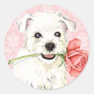 Valentine Rose Westie Classic Round Sticker