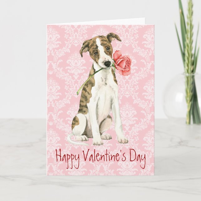 Valentine Rose Whippet Holiday Card (Front)
