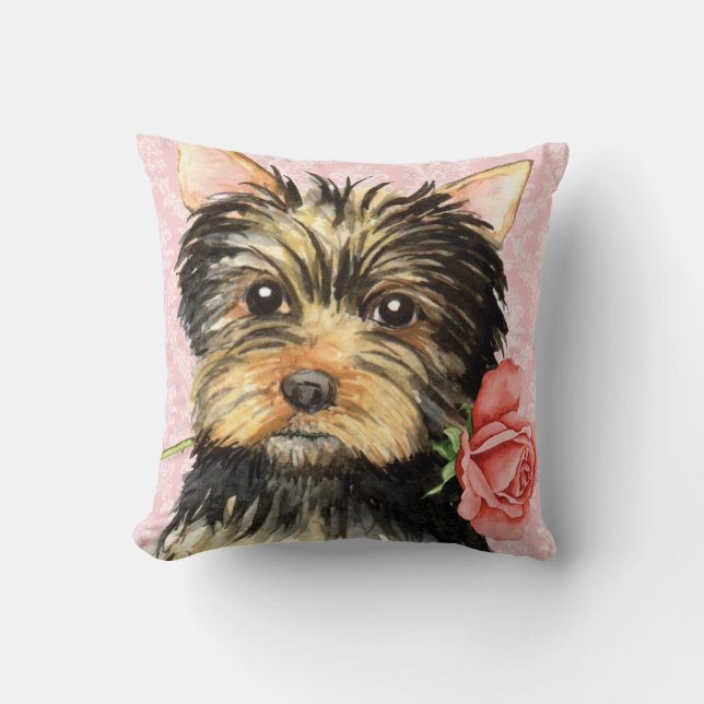 Valentine Rose Yorkie Cushion (Front)