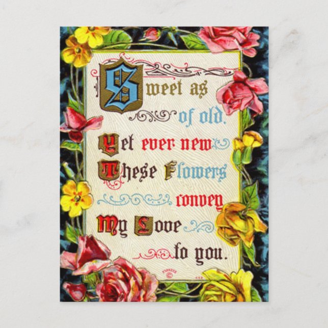 Valentine Roses And Poem Holiday Postcard (Front)