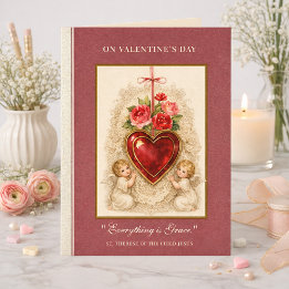 Valentine Roses Angels St. Therese Heart Cross Card