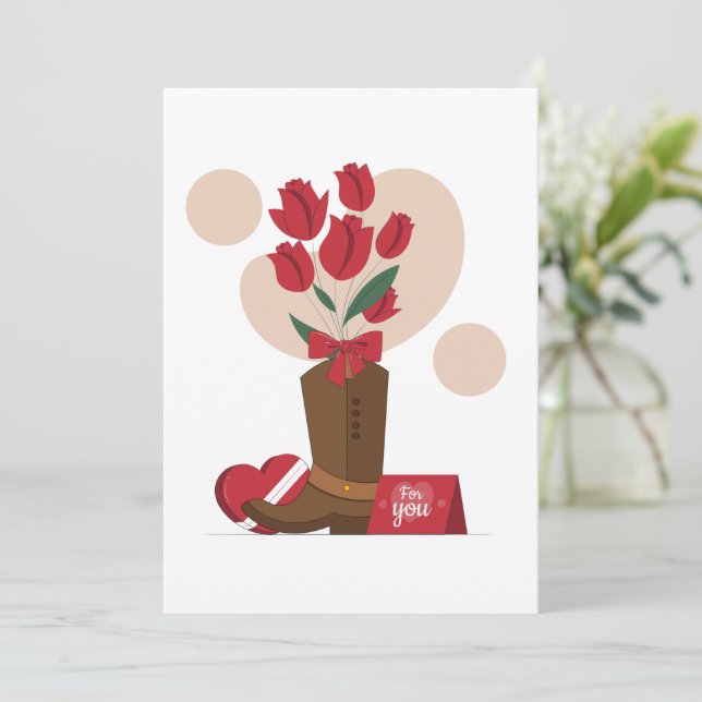 Valentine Roses Cowboy Boot Holiday Card (Standing Front)
