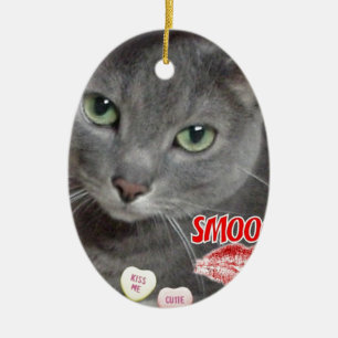 Valentine Russian Blue Cat Ceramic Tree Decoration