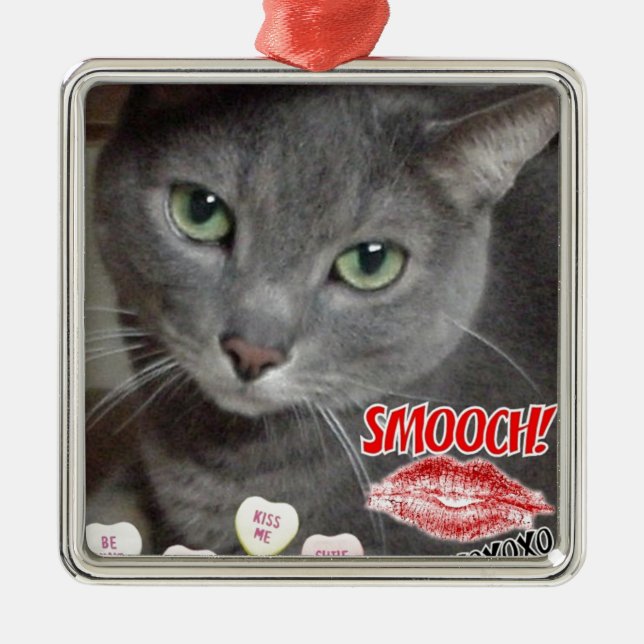 Valentine Russian Blue Cat Metal Tree Decoration (Front)