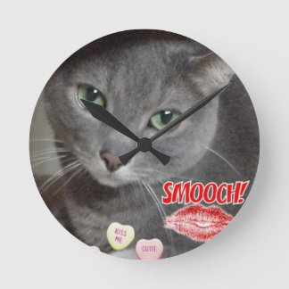 Valentine Russian Blue Cat Round Clock