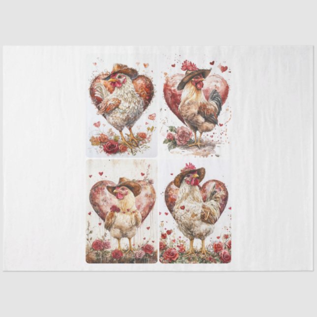 Valentine Rustic Chickens Tissue Paper (Front)