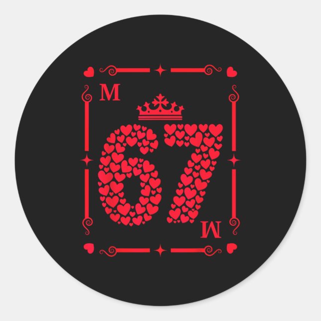 Valentine’s Day 67 Filled With Hearts Card Six Sev Classic Round Sticker (Front)