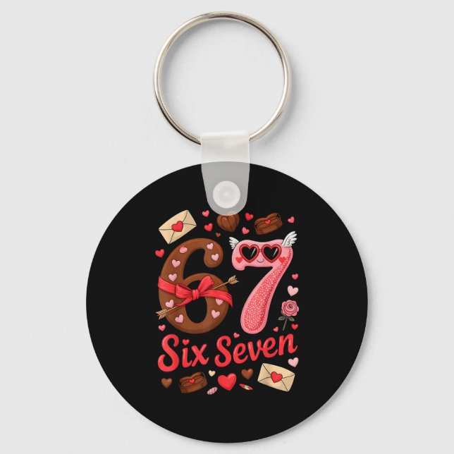 Valentine’s Day 67 Meme Filled With Hearts Funny S Key Ring (Front)