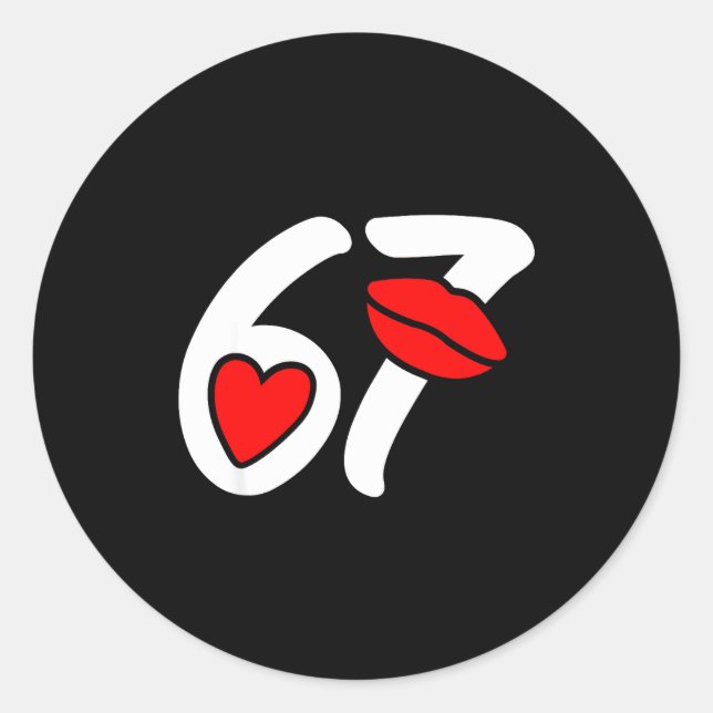 Valentine’s Day 67 Meme Lips And Heart Funny Six S Classic Round Sticker (Front)