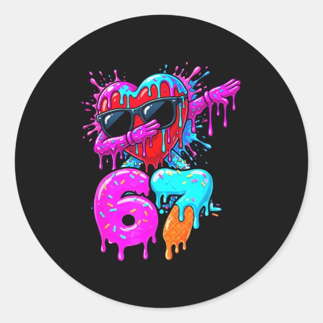 Valentine’s Day 67 Six Seven 6 7 Valentine Dabbing Classic Round Sticker (Front)