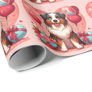 Valentine’s Day Australian Shepherd Dog  Wrapping Paper