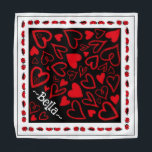 Valentine’s Day bandanna Red&black hearts Pet name<br><div class="desc">Sweet Valentine’s Day bandanna.
Personalise with your pets name.
Red hearts on black with lady bugs</div>