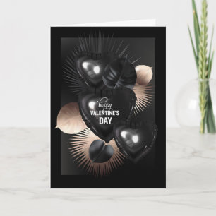 Valentine’s Day Black and Rose Gold Heart, Leaves Card